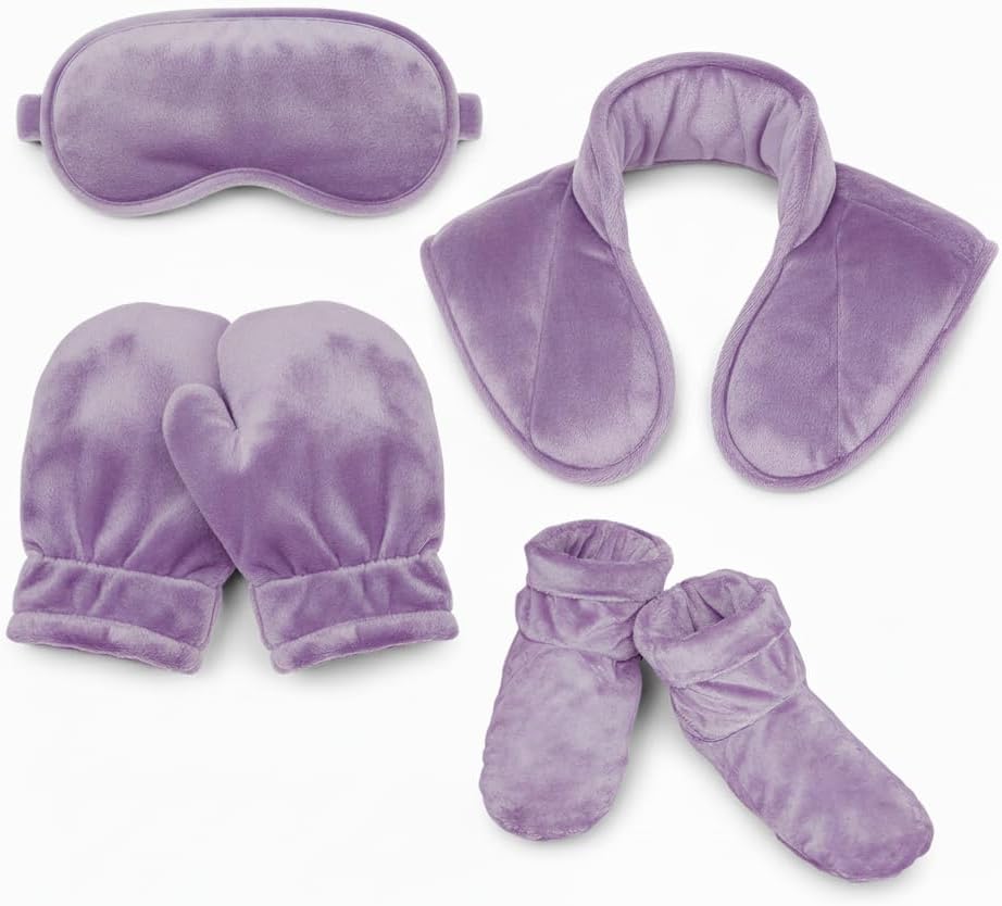 Herbal Concepts Hot & Cold Therapy Set – Eye Mask, Neck Wrap, Mittens & Booties with 12 Herb Aromatherapy Blend for Stress & Pain Relief – Soft Minky Fabric, Reusable, Comfortable (Lavender)