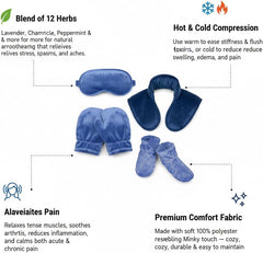 Herbal Concepts Hot & Cold Therapy Set – Eye Mask, Neck Wrap, Mittens & Booties with 12 Herb Aromatherapy Blend for Stress & Pain Relief – Soft Minky Fabric, Reusable, Comfortable (Blue)