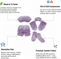Herbal Concepts Hot & Cold Therapy Set – Eye Mask, Neck Wrap, Mittens & Booties with 12 Herb Aromatherapy Blend for Stress & Pain Relief – Soft Minky Fabric, Reusable, Comfortable (Lavender)