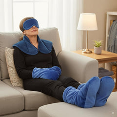 Herbal Concepts Hot & Cold Therapy Set – Eye Mask, Neck Wrap, Mittens & Booties with 12 Herb Aromatherapy Blend for Stress & Pain Relief – Soft Minky Fabric, Reusable, Comfortable (Blue)