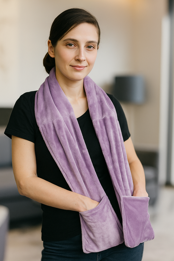 Herbal warming scarf with pocket displayed on white background