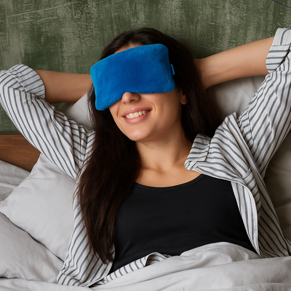 Herbal eye pillow with soft fabric placed on white background.