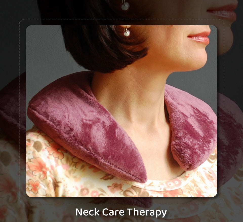 Neck wrap made of soft and luxurious fabric, draped around the neck of a smiling woman.